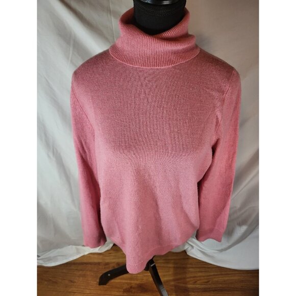 Talbots Pure Cashmere Sweater L Pink Perfect Turtleneck Soft Cozy Comfy - Picture 1 of 6